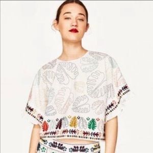 Zara embroidered linen top size L